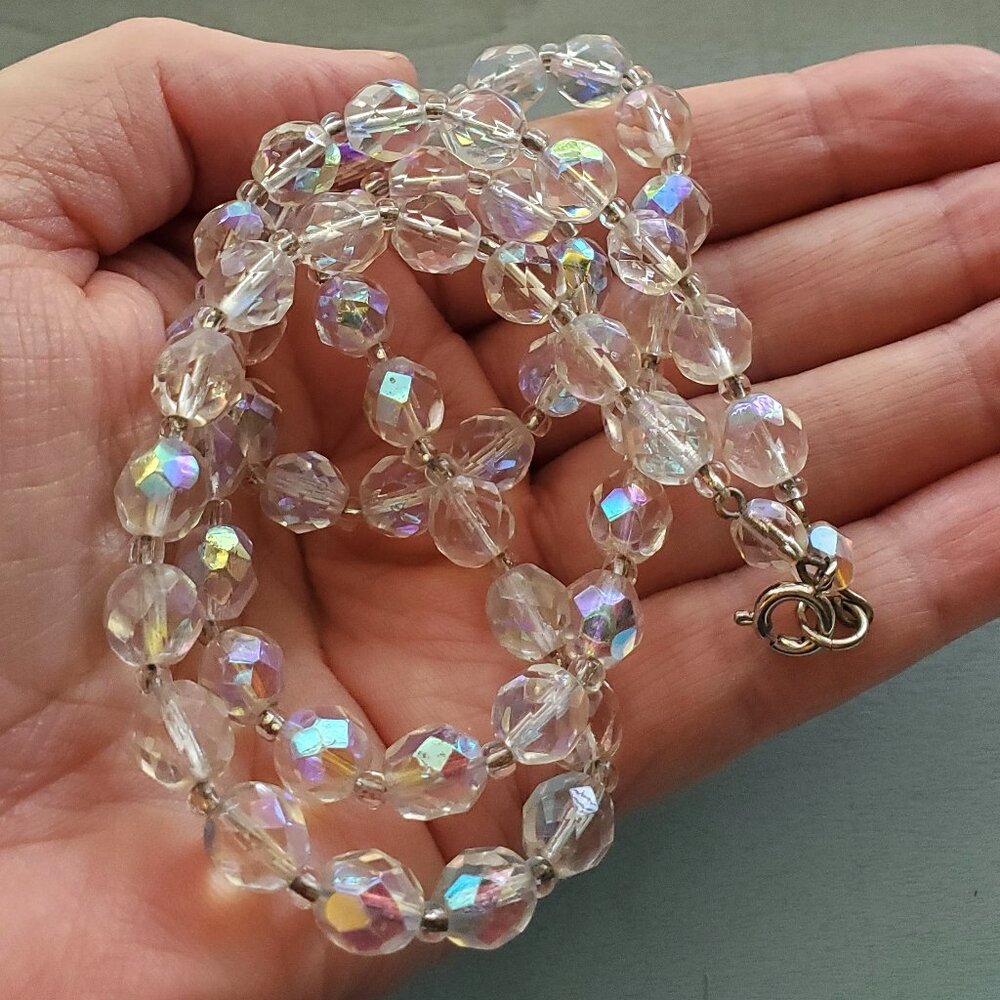 White Iridescent Beaded Necklace